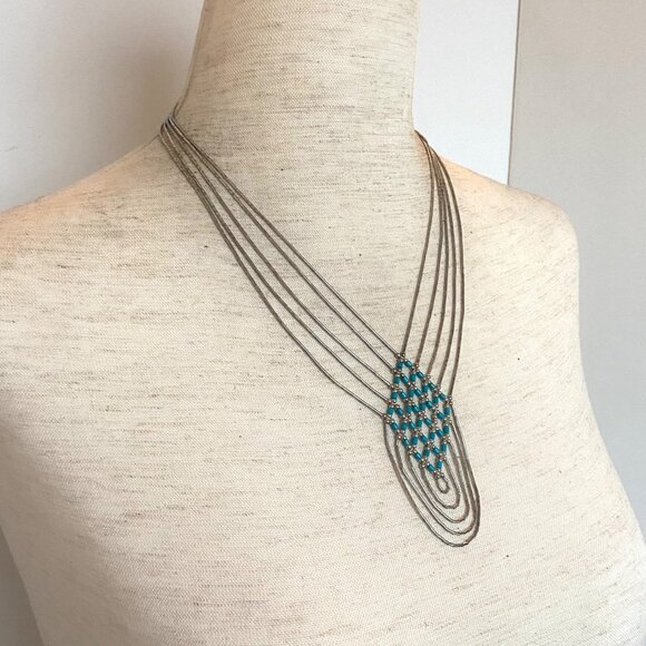 VTG Liquid Sterling Silver 925 Southwest Woven Beaded Heishi Turquoise Necklace - Picture 2 of 16
